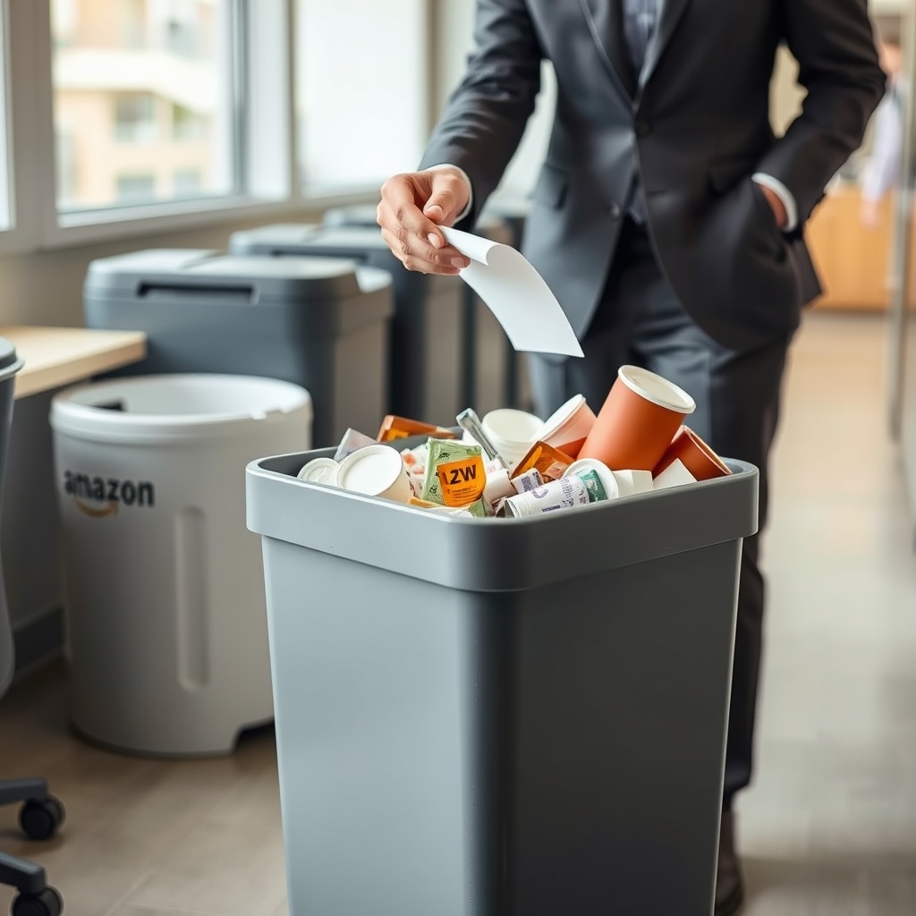 office wastebasket in action