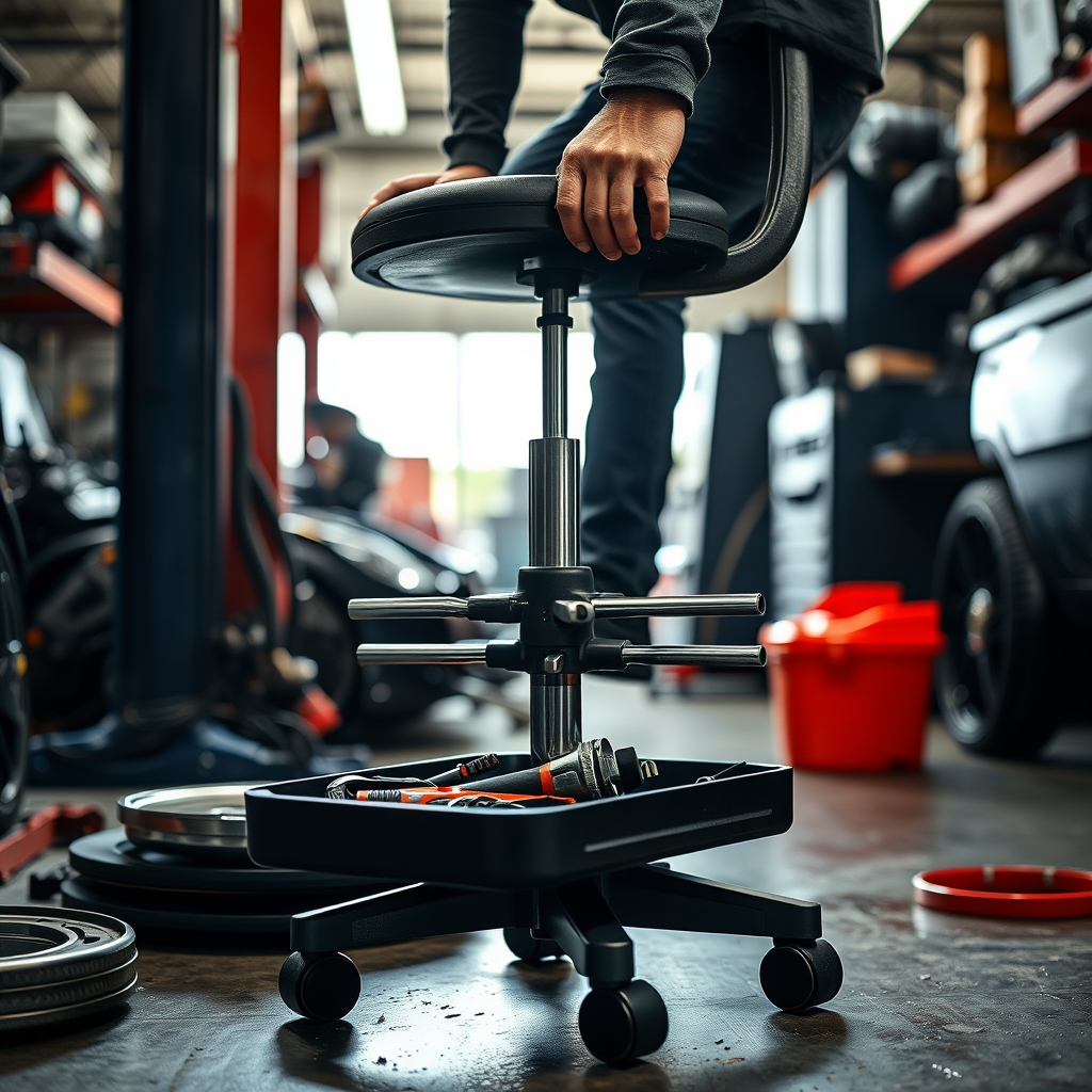 mechanic stool in action